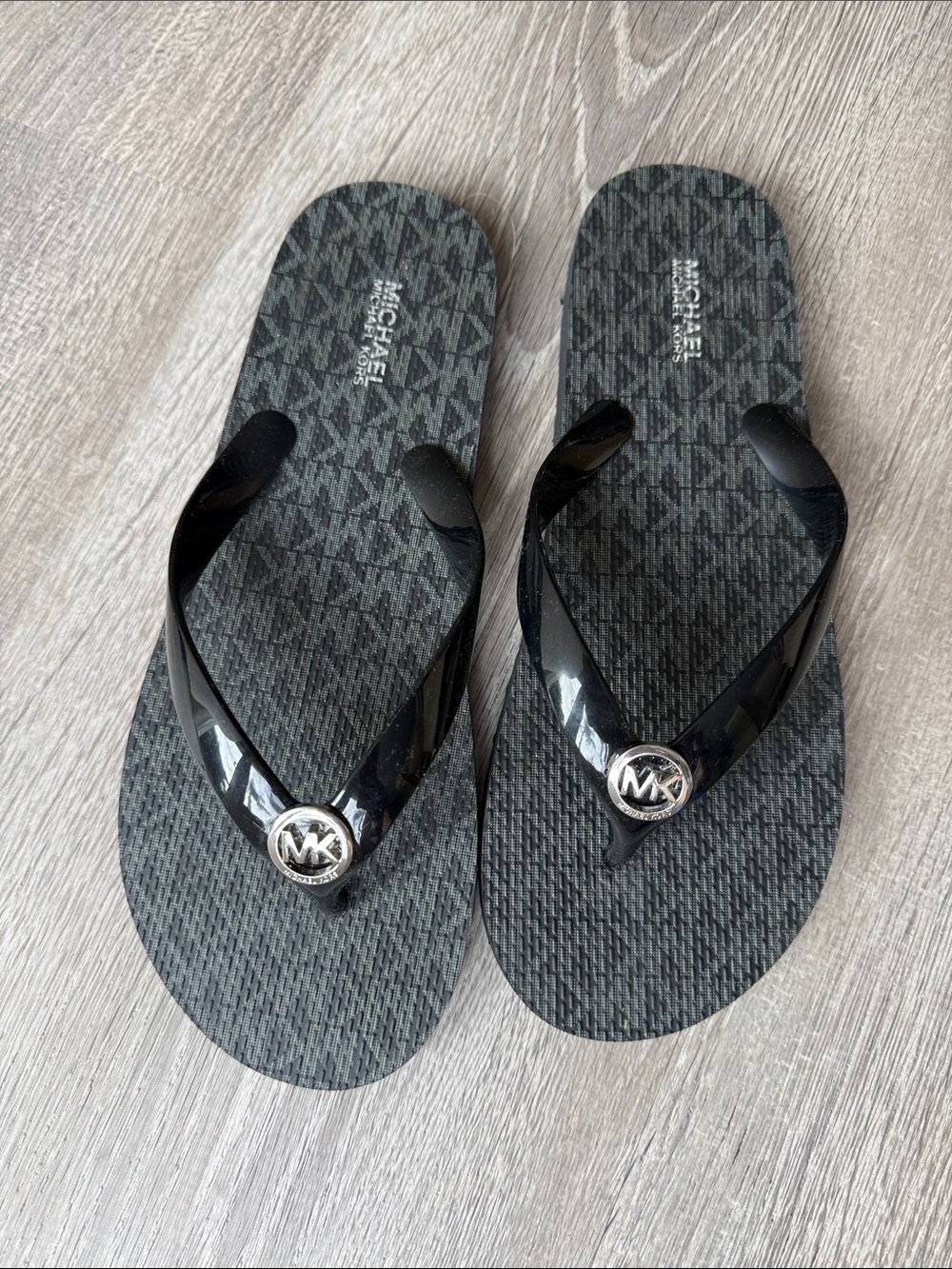 Women’s Michael Kors Black MK Logo Flip Flops